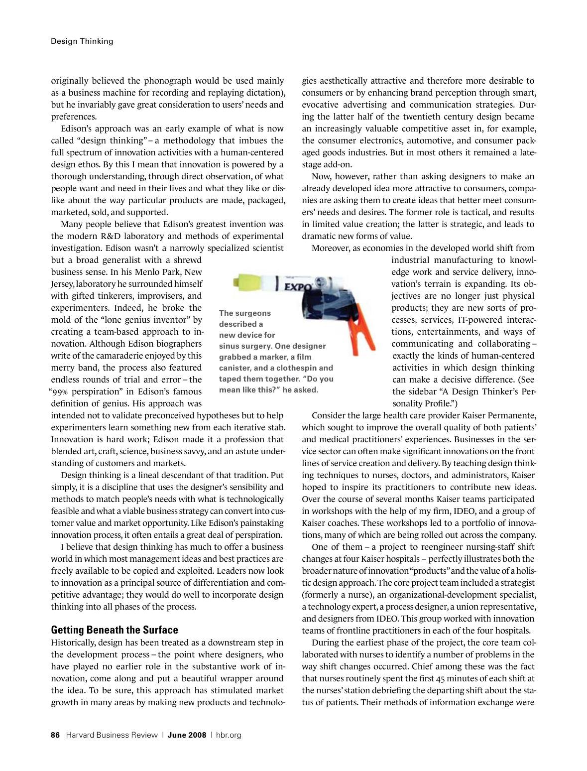 Soule - Design Thinking - Tim Brown HBR, page 4