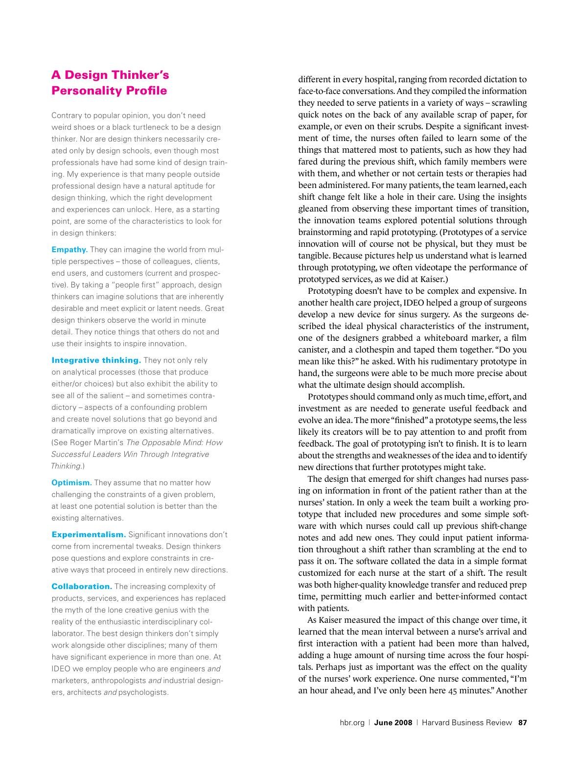 Soule - Design Thinking - Tim Brown HBR, page 5