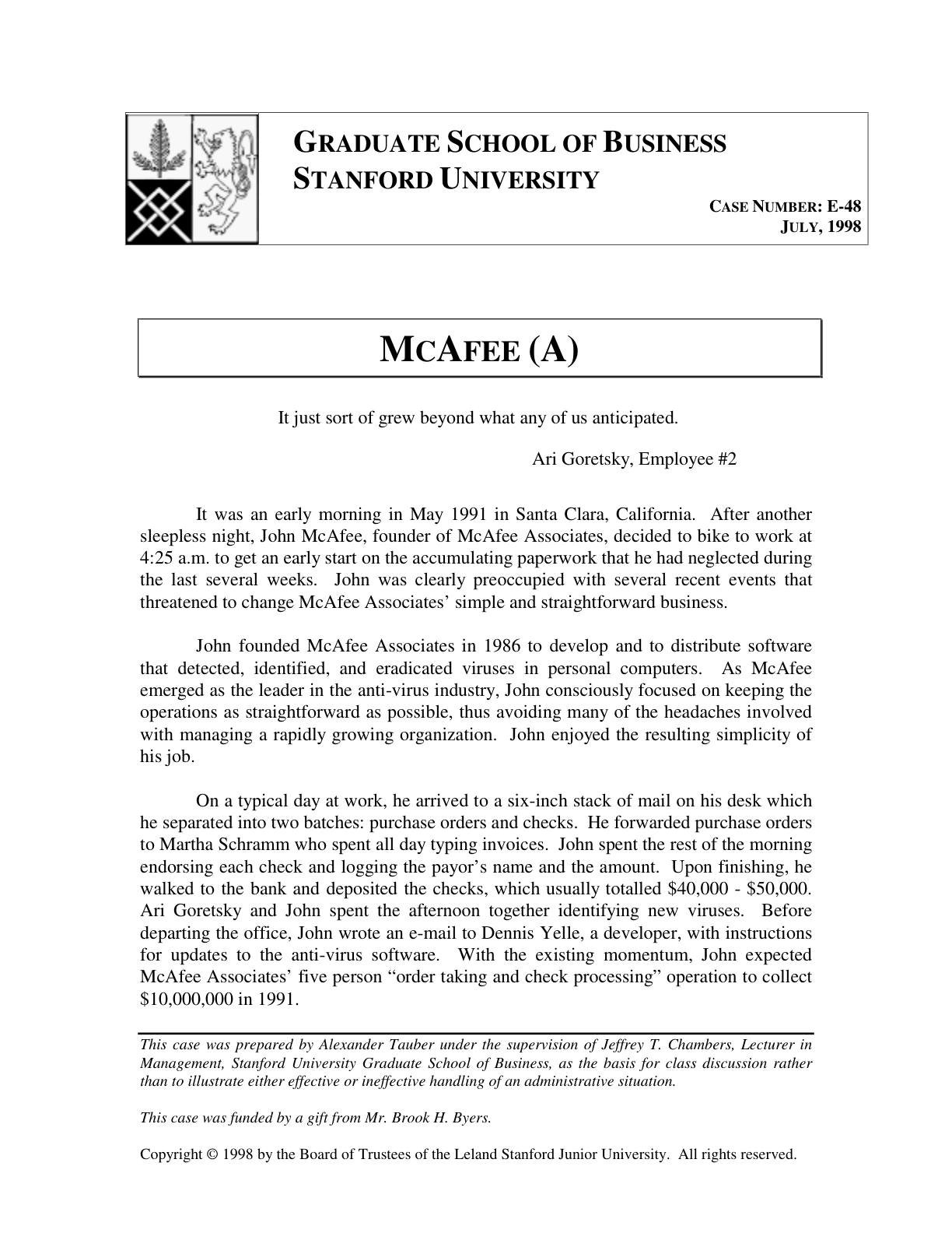 Feinberg - McAfee (A), page 1