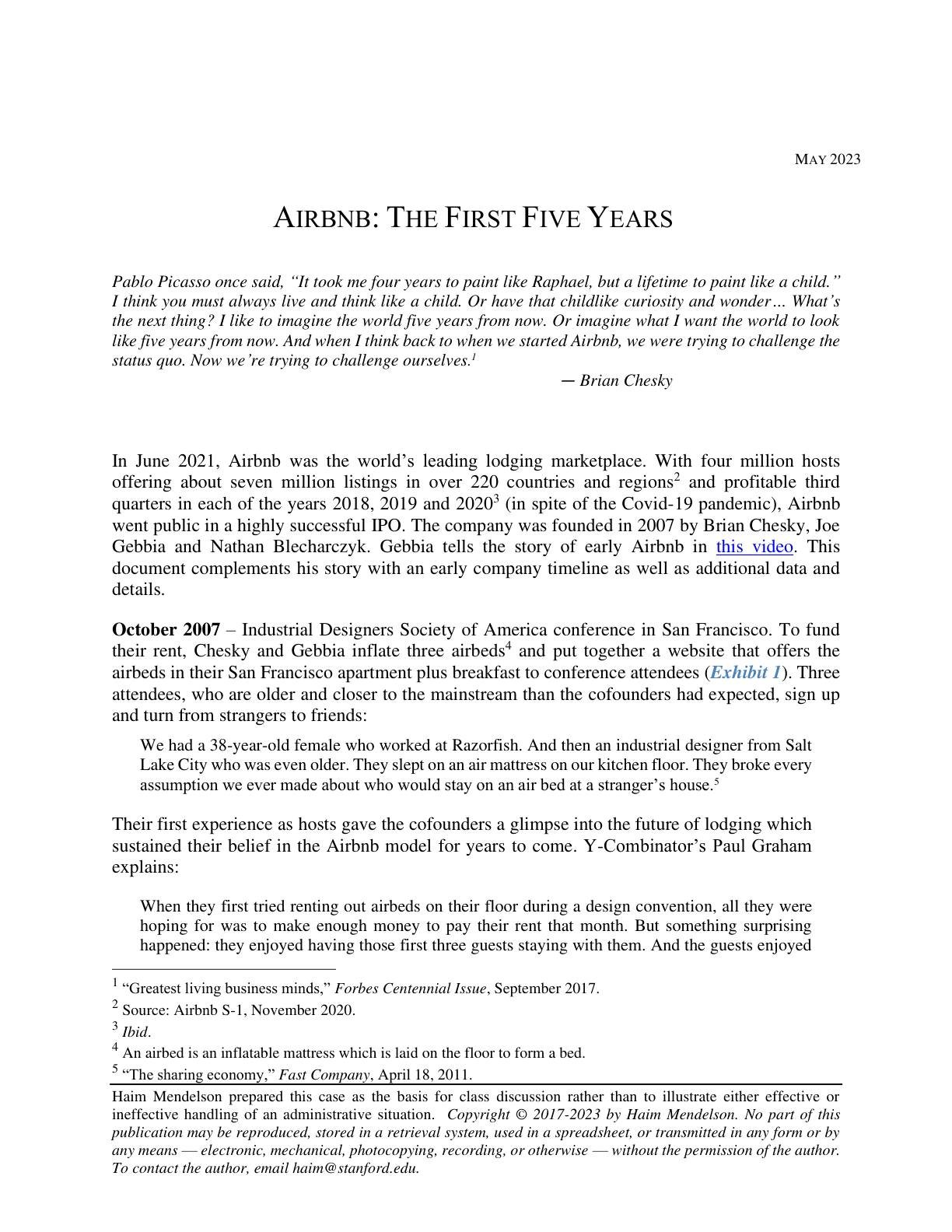Mendelson - Airbnb - The First Five Years, page 1