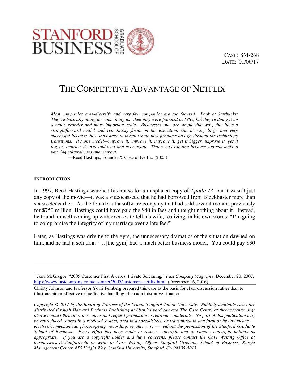 Feinberg - The Competitive Advantage of Netflix, page 1