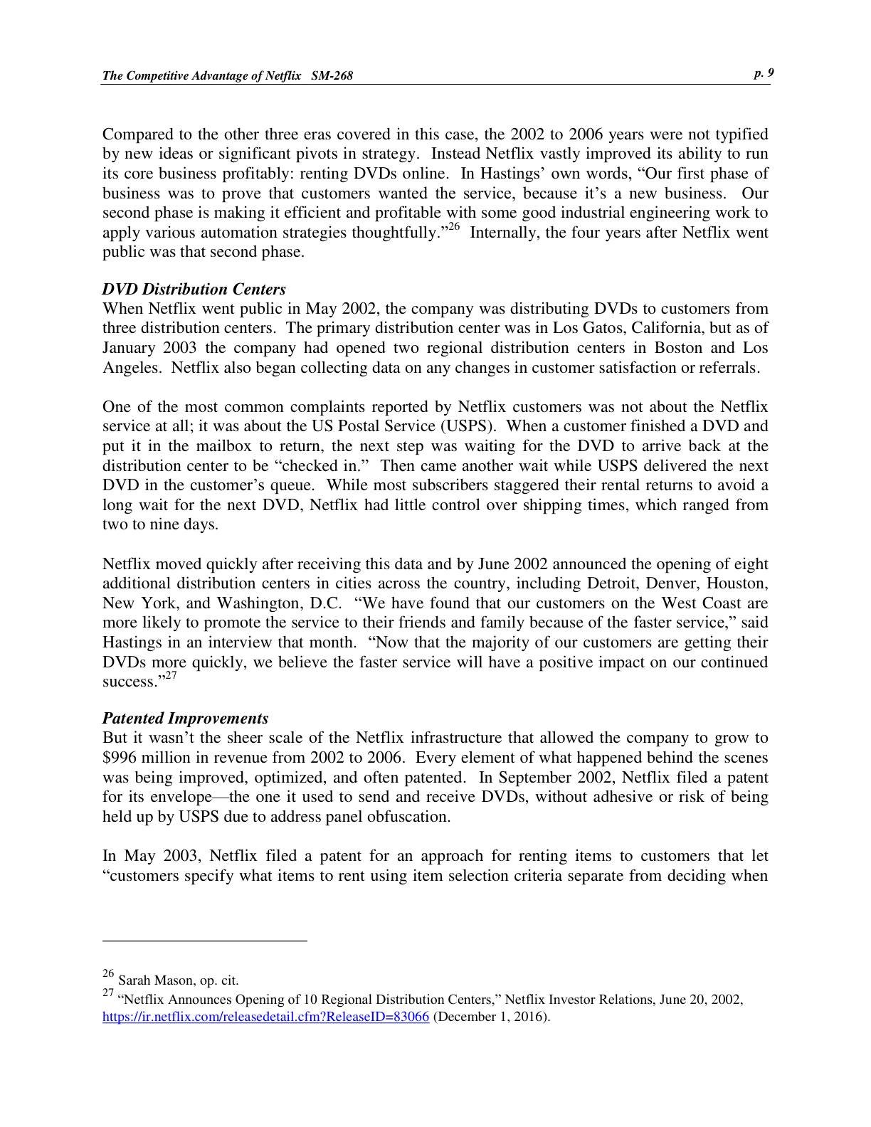 Feinberg - The Competitive Advantage of Netflix, page 9