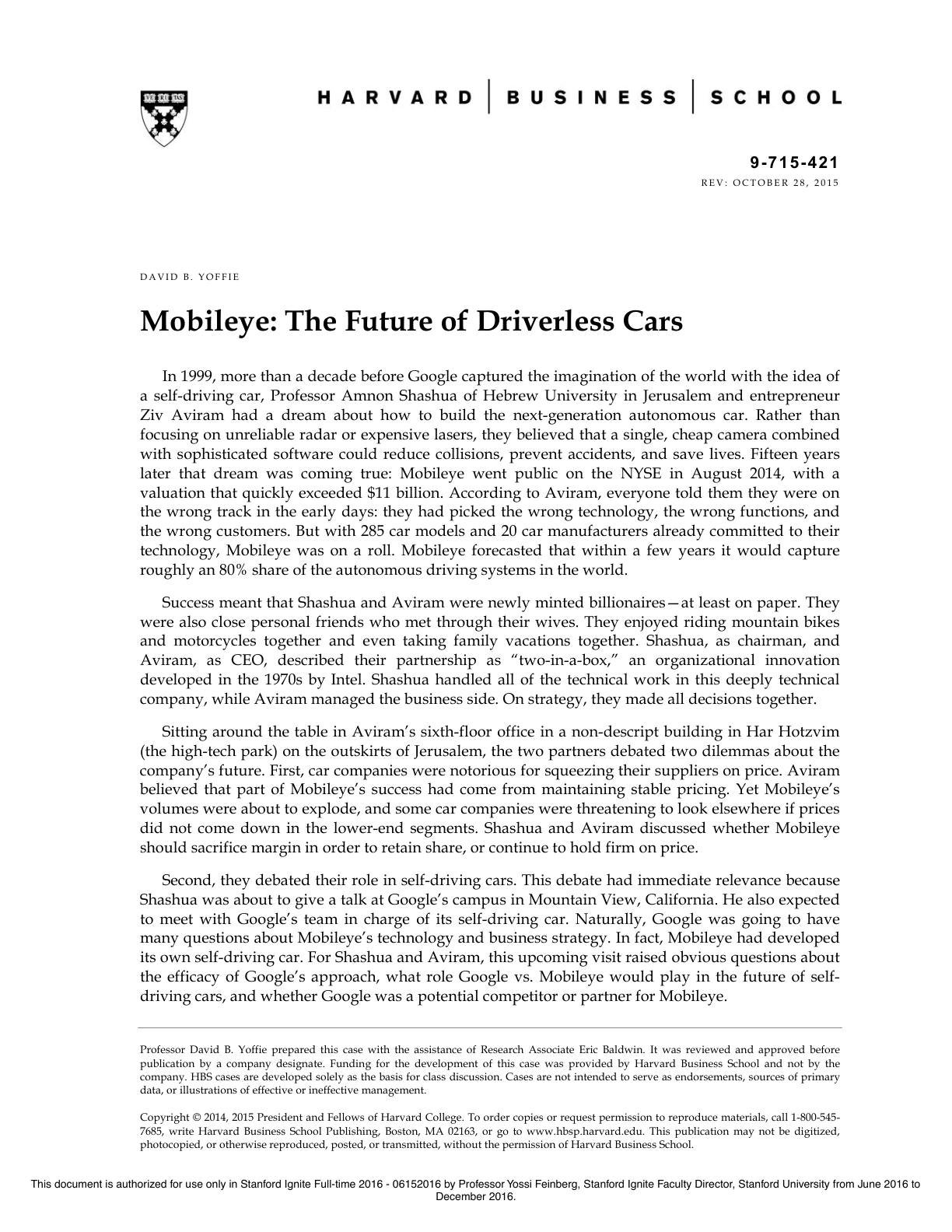 Feinberg - Mobileye - The Future of Driverless Cars, page 1