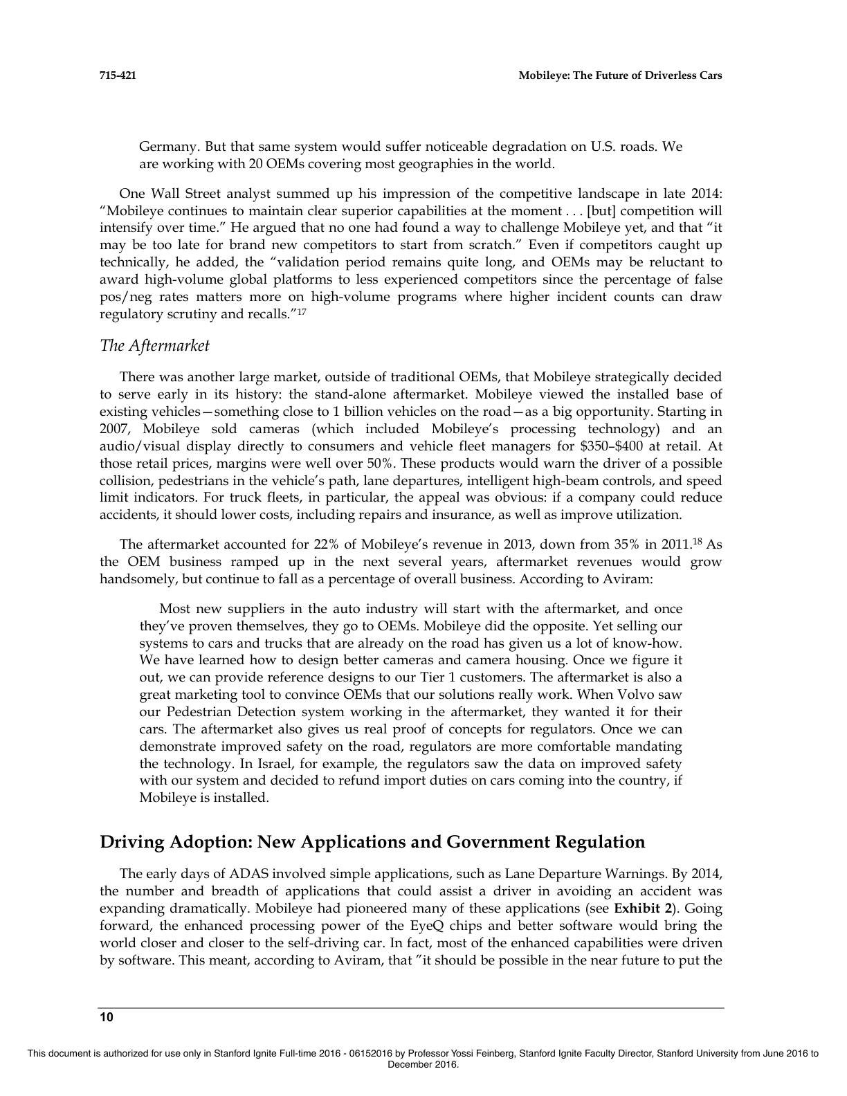 Feinberg - Mobileye - The Future of Driverless Cars, page 10