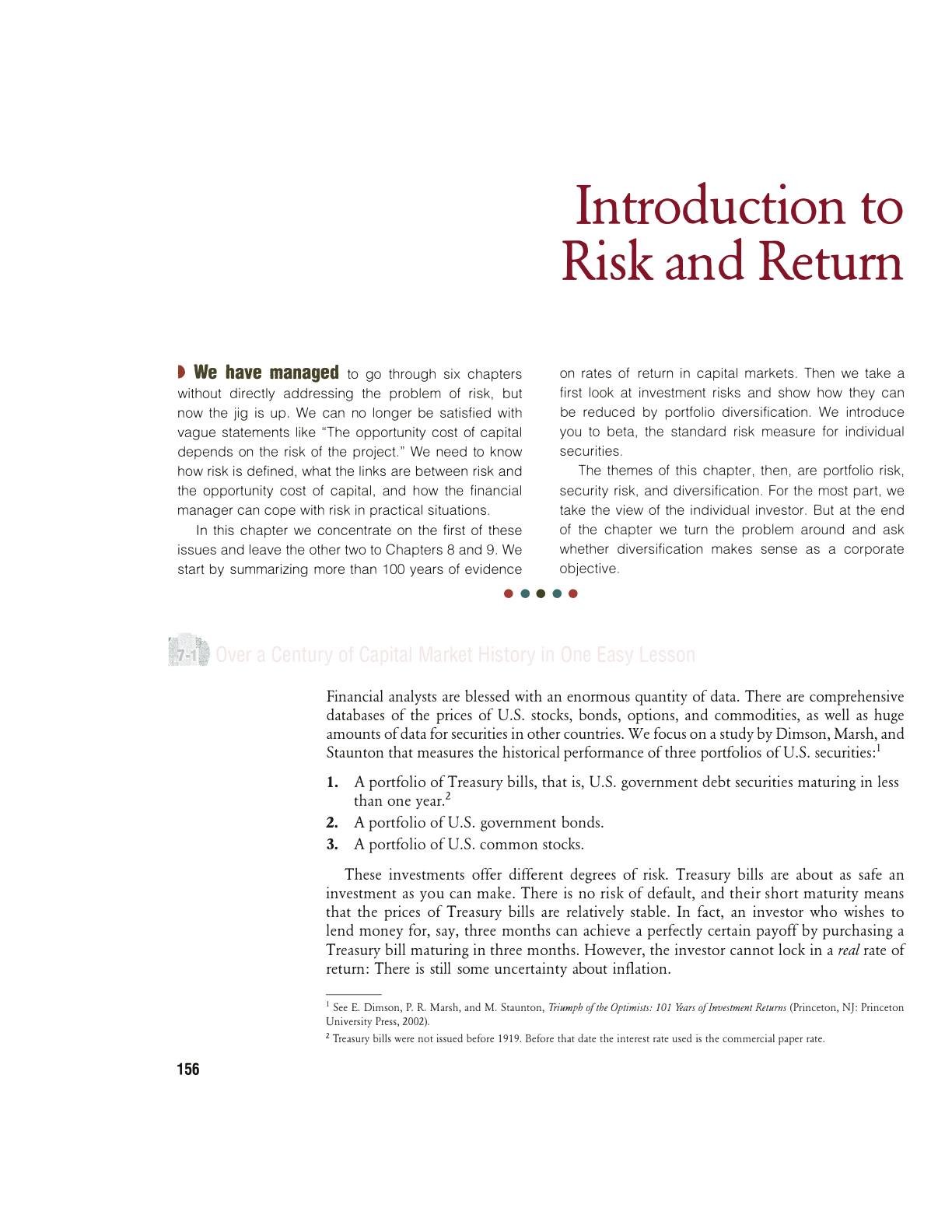 Beyer - Chapter 7- Introduction to Risk and Return, page 1