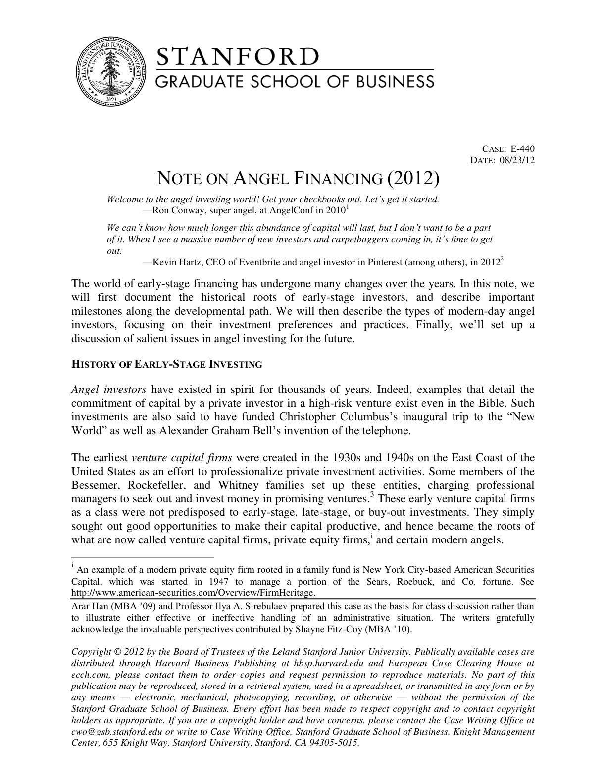 Strebulaev - Note on Angel Financing, page 1