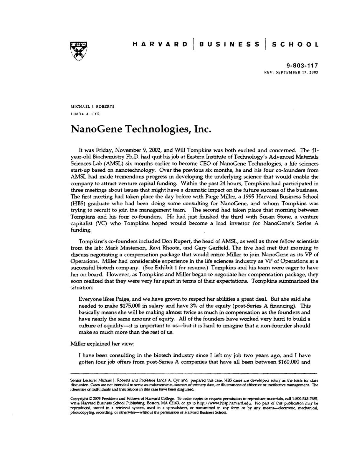 Reiss - NanoGene Technologies, page 1