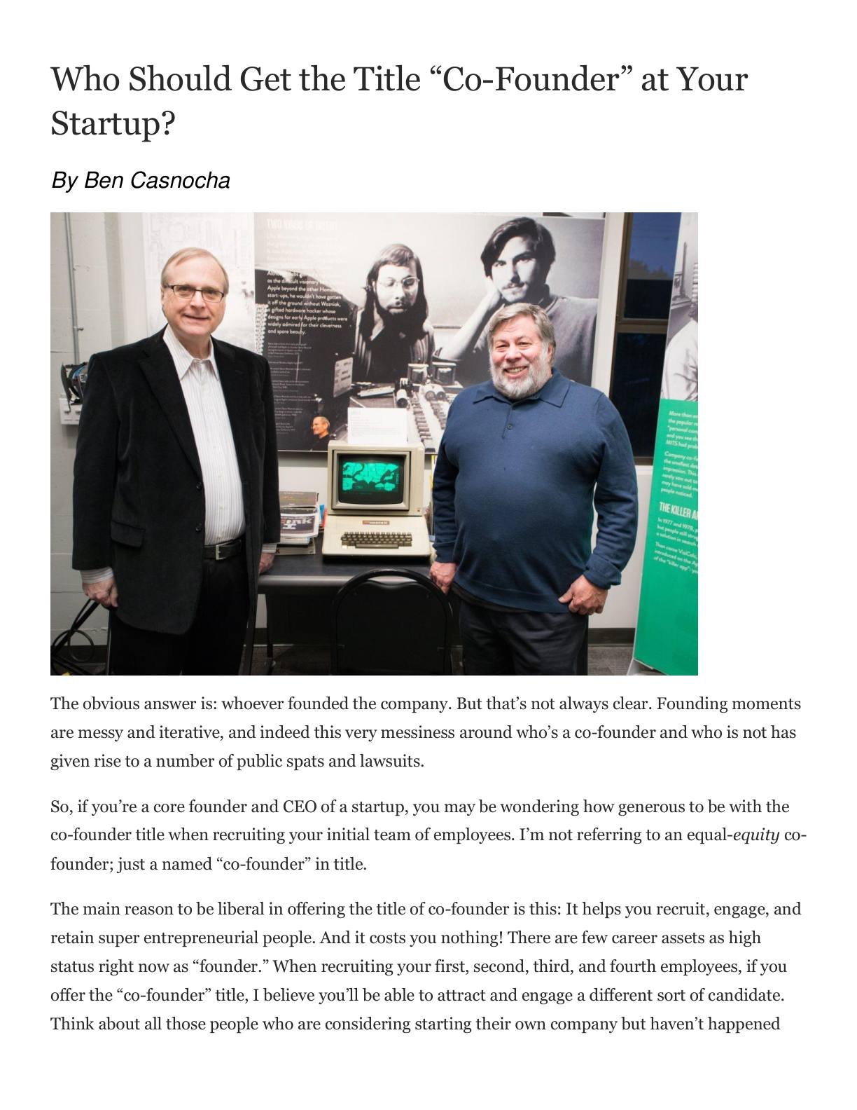 Reiss - Who Should Get the Title Co-Founder at Your Startup, page 1