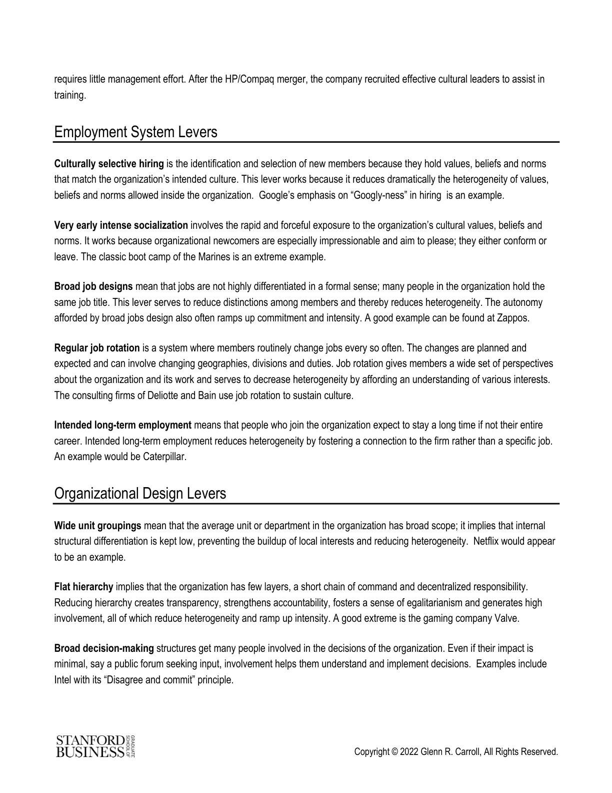 Carroll - Teaching Note on Managerial Levers to Build and Maintain Strong Organizational Culture, page 3