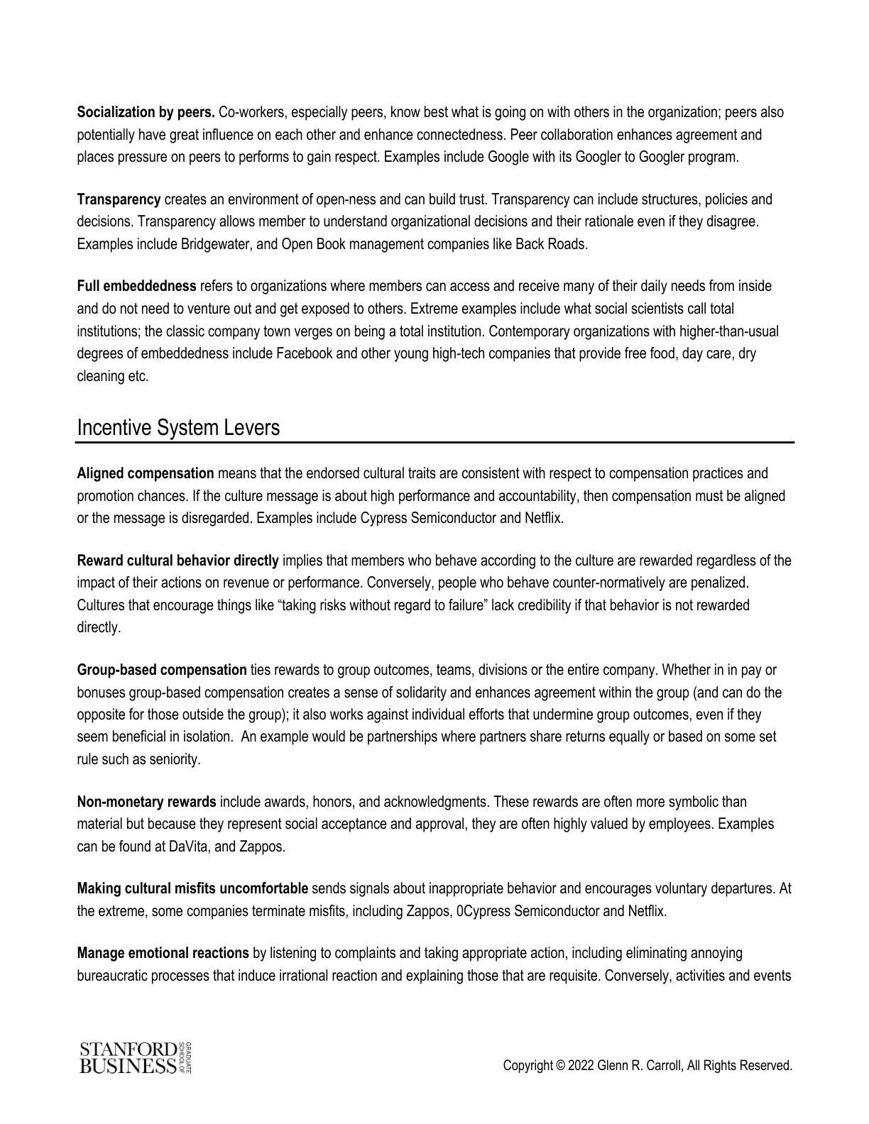 Carroll - Teaching Note on Managerial Levers to Build and Maintain Strong Organizational Culture, page 4