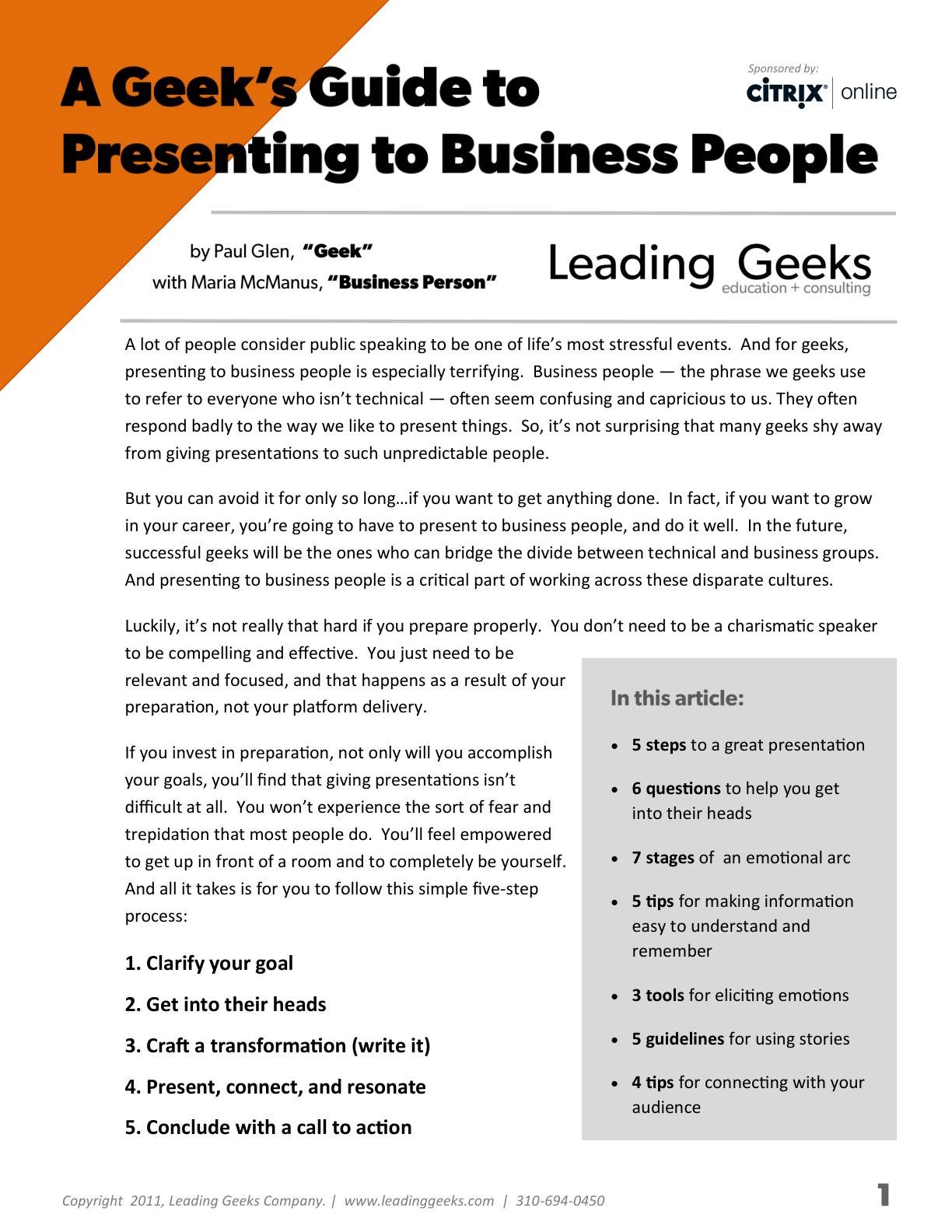 Abrahams - A Geeks Guide to Presenting to Business People, page 1