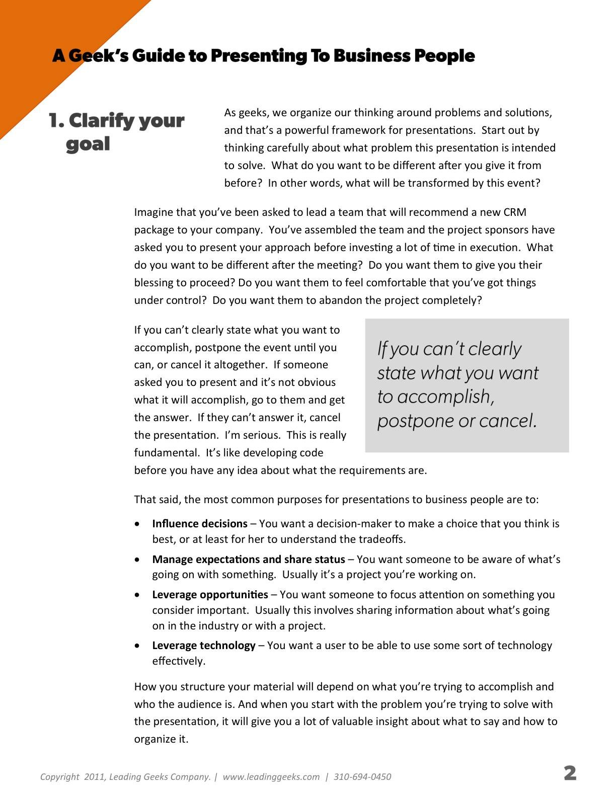 Abrahams - A Geeks Guide to Presenting to Business People, page 2