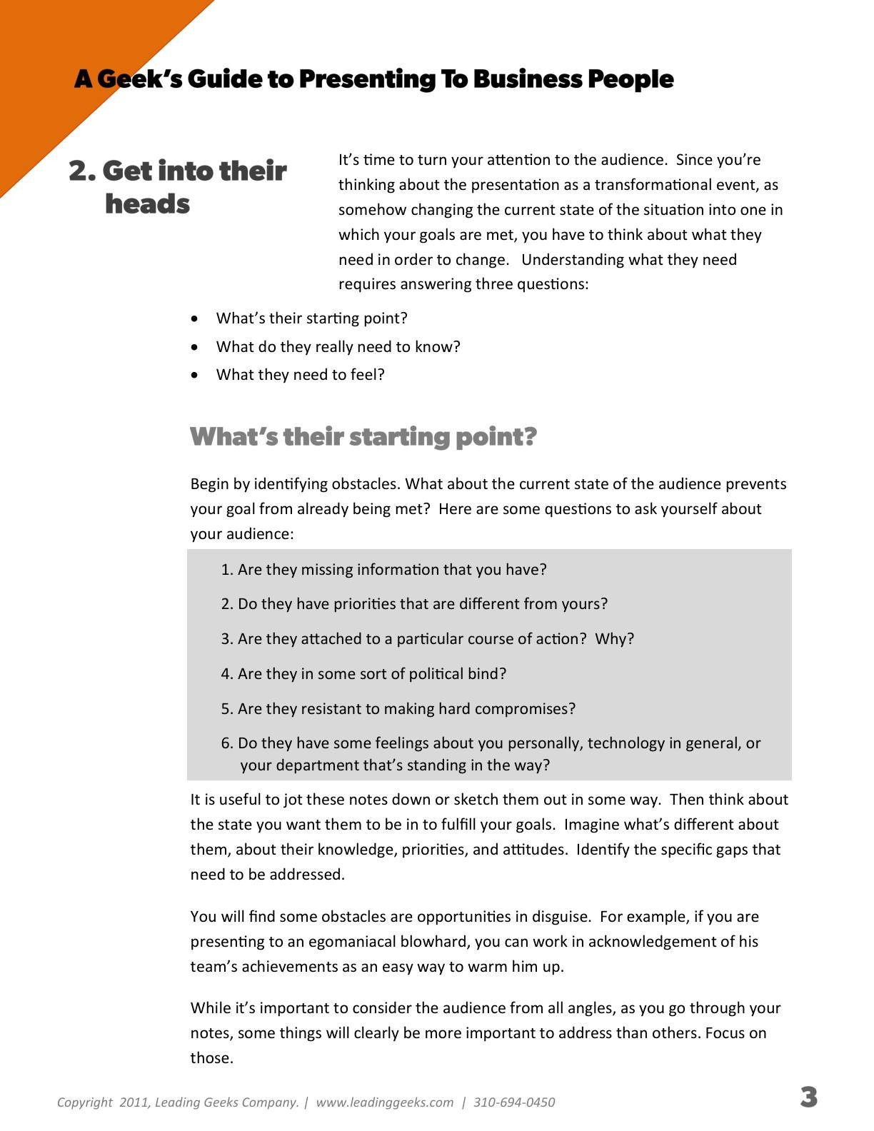 Abrahams - A Geeks Guide to Presenting to Business People, page 3