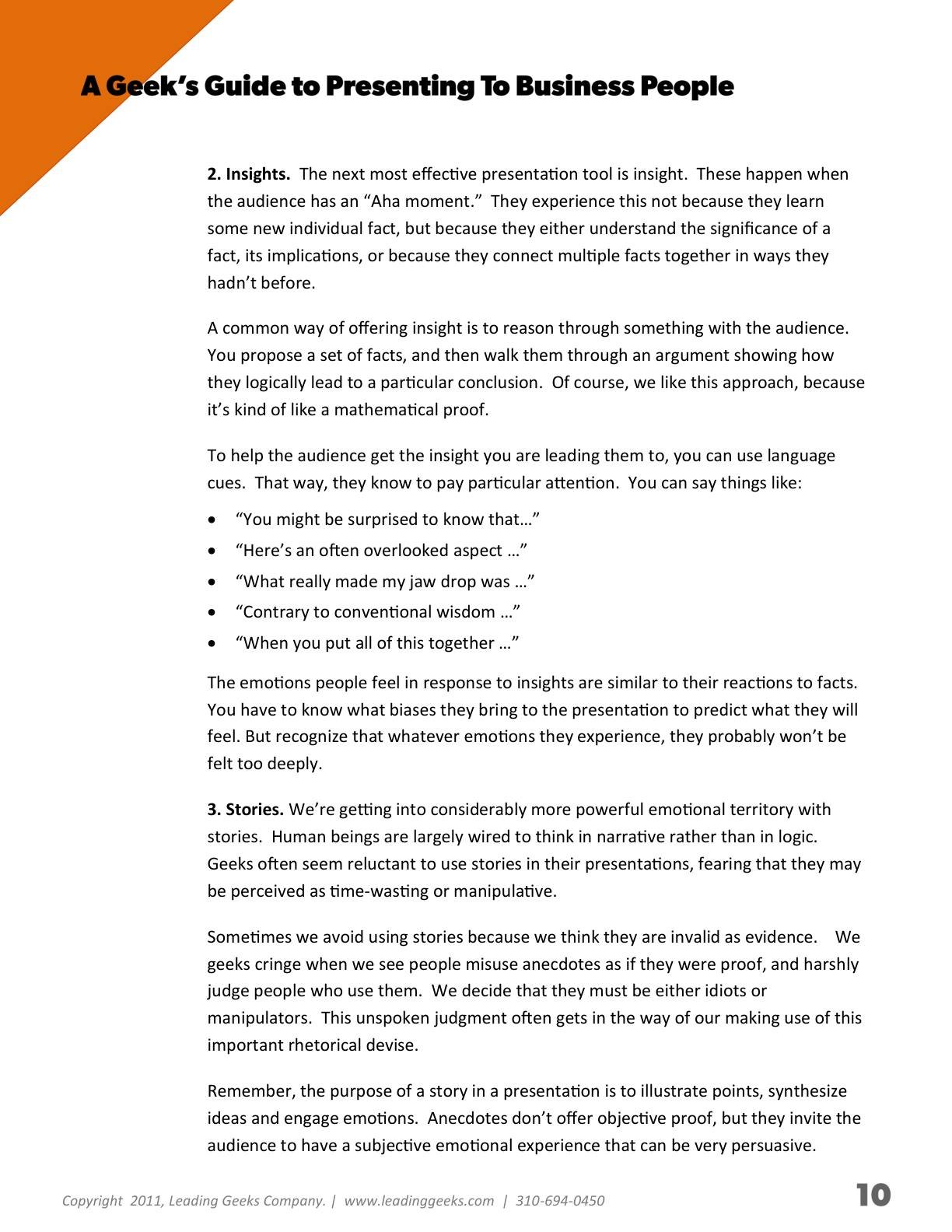 Abrahams - A Geeks Guide to Presenting to Business People, page 10