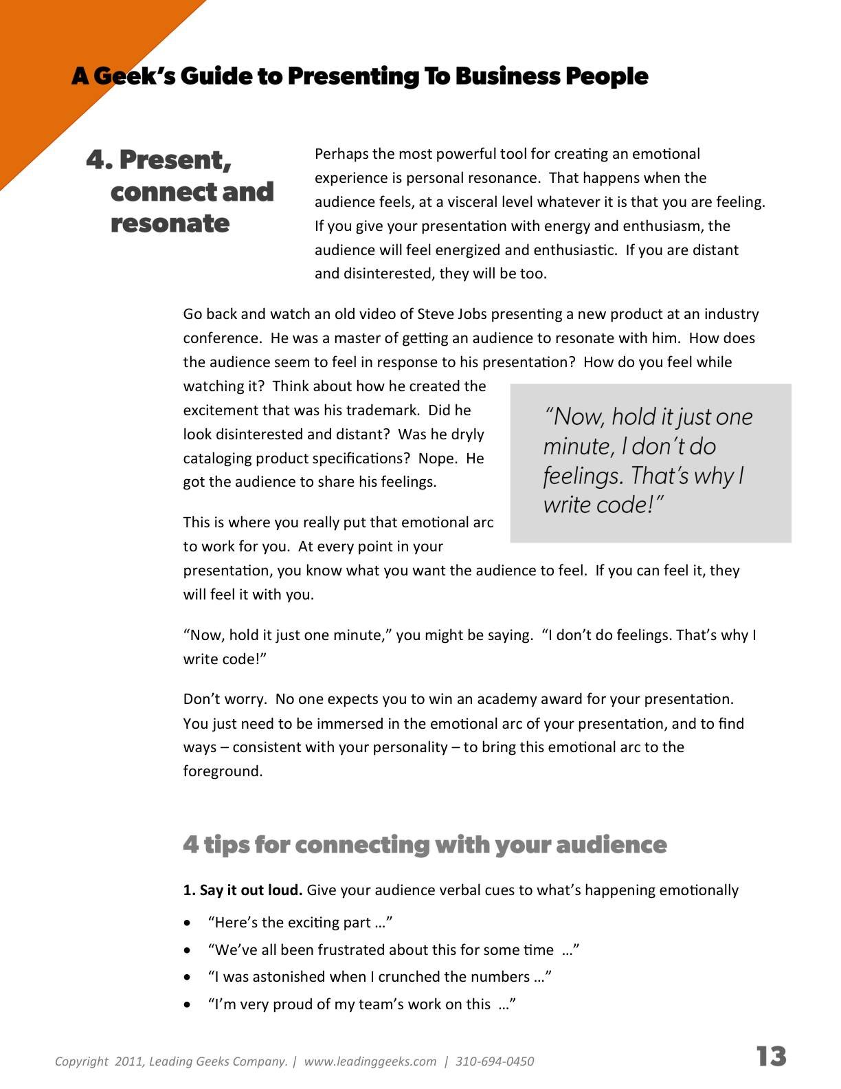 Abrahams - A Geeks Guide to Presenting to Business People, page 13