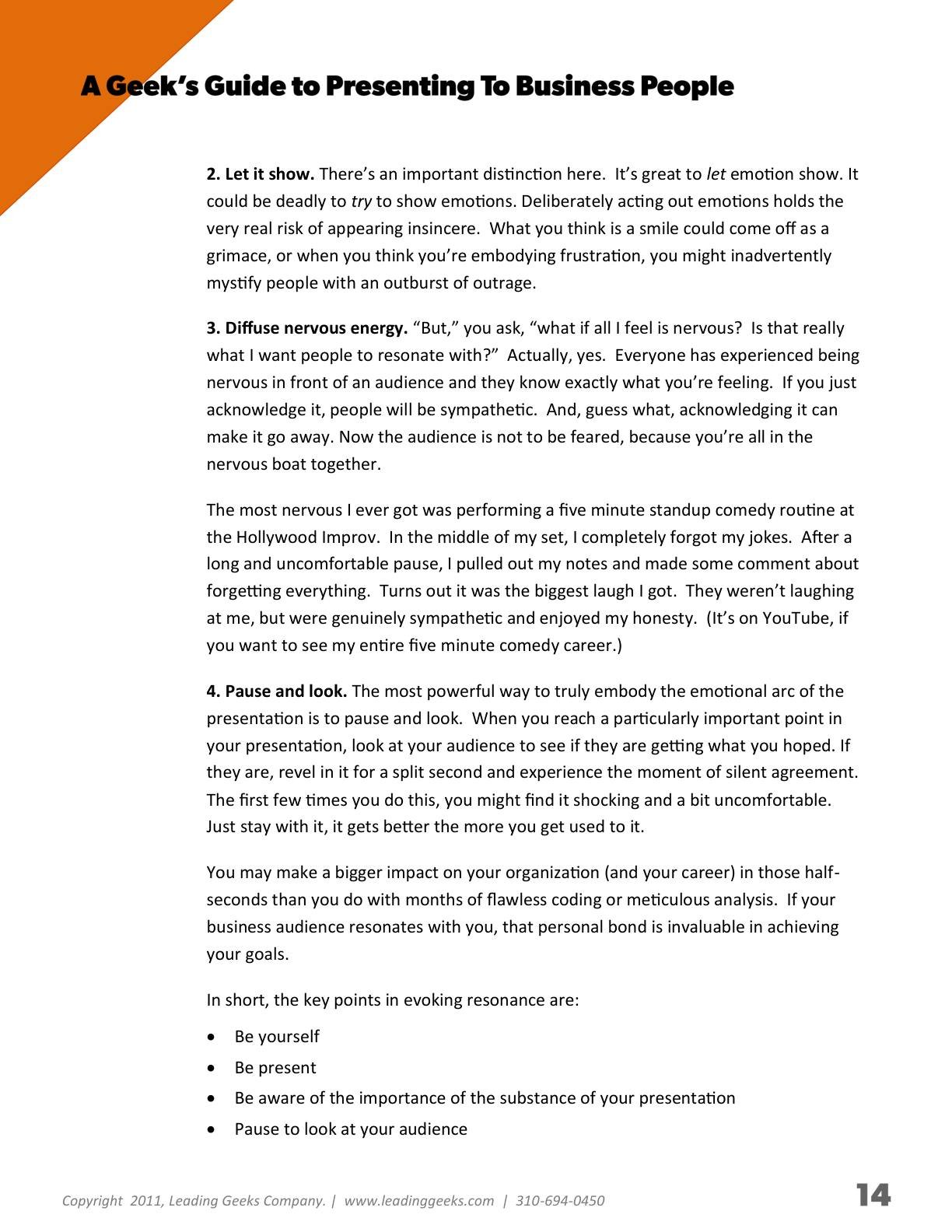 Abrahams - A Geeks Guide to Presenting to Business People, page 14