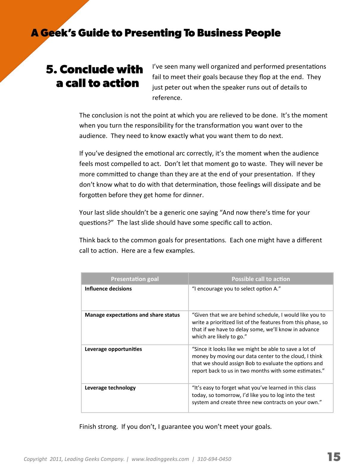 Abrahams - A Geeks Guide to Presenting to Business People, page 15