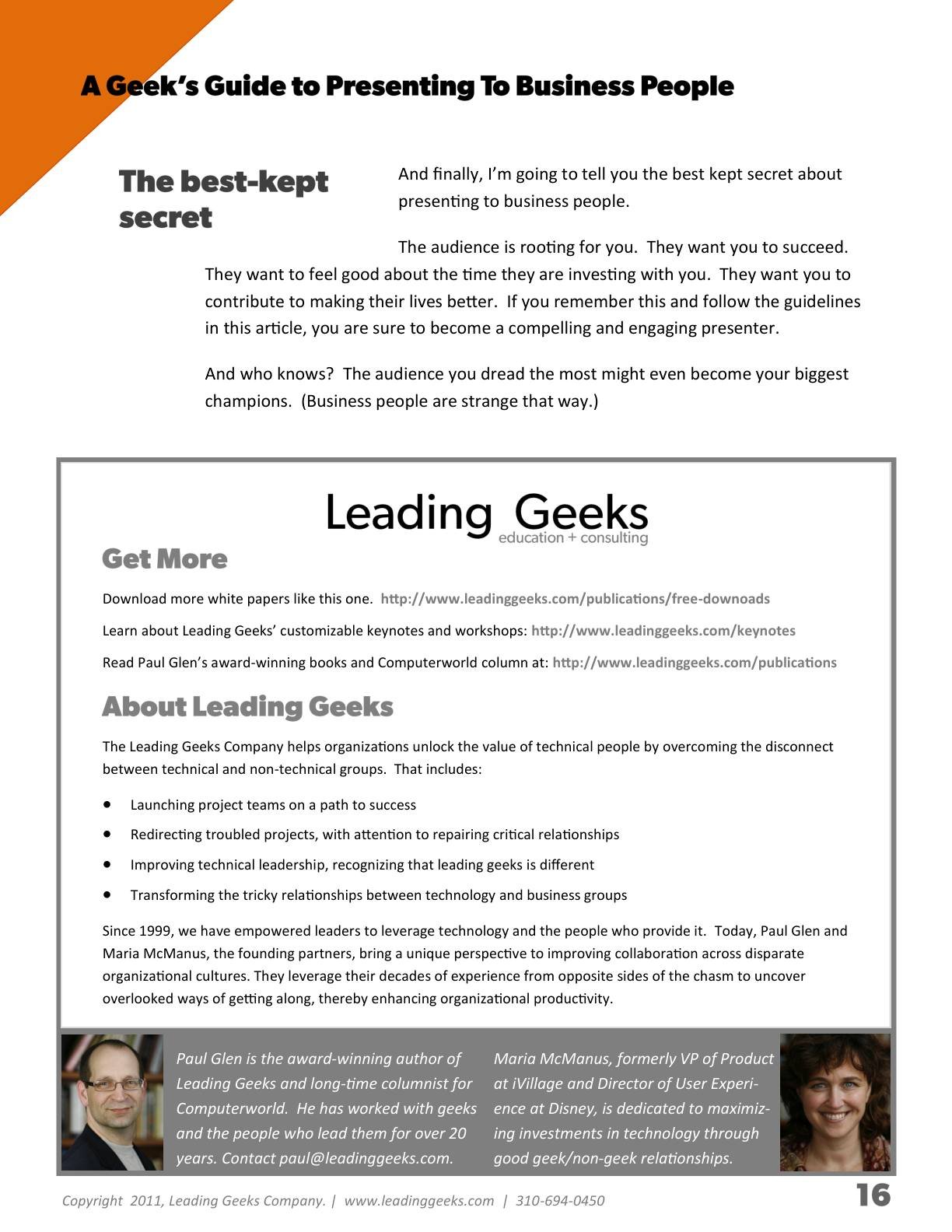 Abrahams - A Geeks Guide to Presenting to Business People, page 16